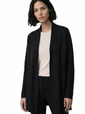 HABITAT black textured knit open cardigan sweater with pleats & stretch Medium